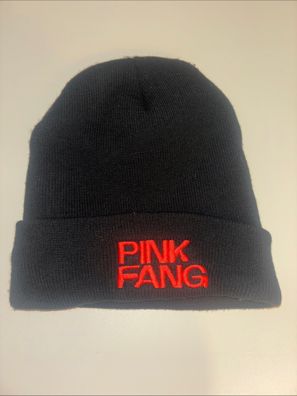 Women's PINK FANG Embroidered Black Beanie - Fleece Inside Winter Hat